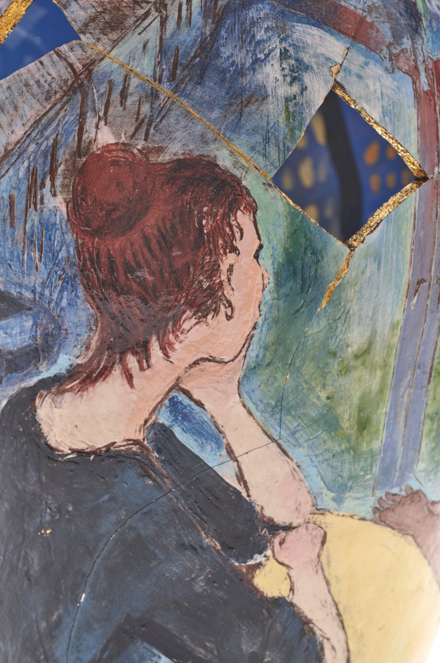 A painting of a woman facing away